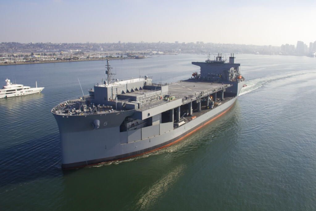 Sea trials for ESB vessel, large ship on the ocean