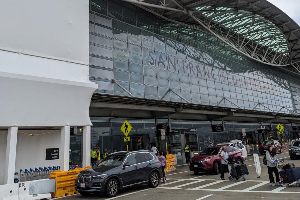Wrapped scaffold at airport in San Francisco