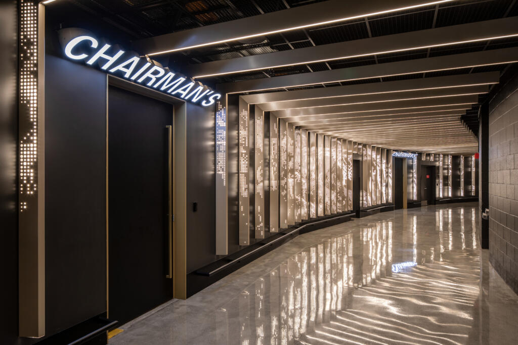 Hallway with special light fixtures at arena